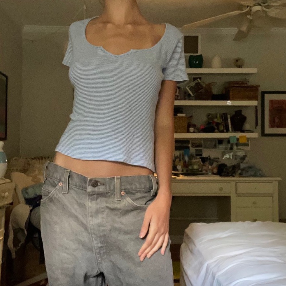 Brandy Melville blue and white striped Richie top